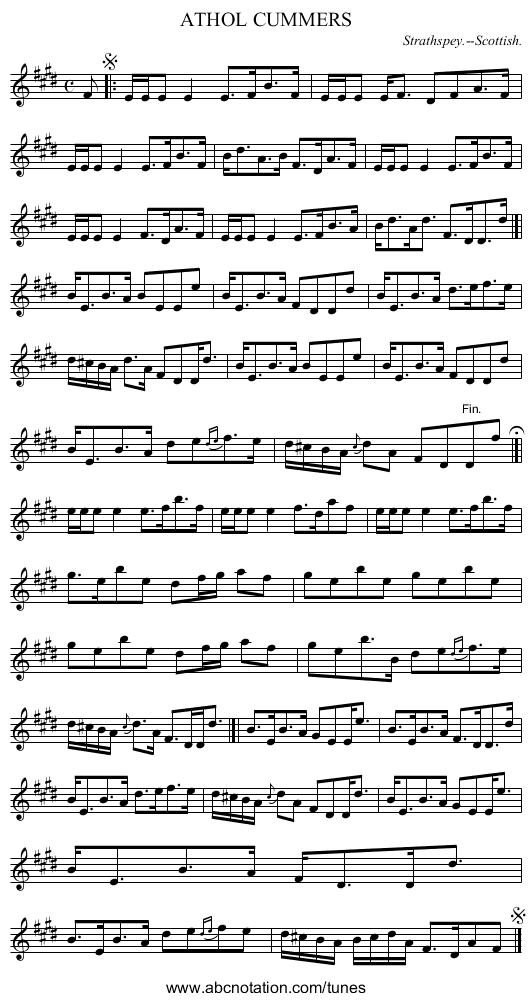 ATHOL CUMMERS - staff notation