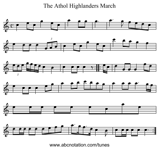 Athol Highlanders March, The - staff notation