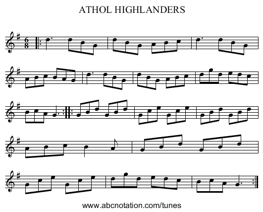 ATHOL HIGHLANDERS - staff notation