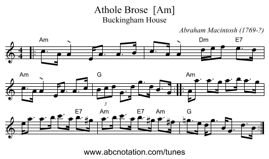 Athole Brose  [Am] - staff notation