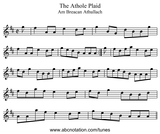 Athole Plaid, The - staff notation