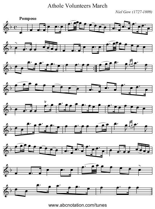 Athole Volunteers March - staff notation