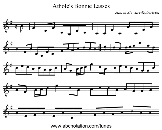 Athole's Bonnie Lasses - staff notation