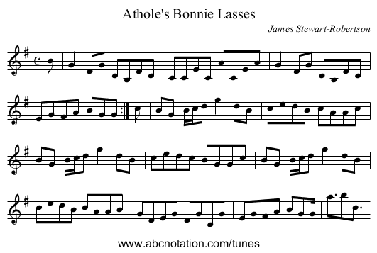 Athole's Bonnie Lasses - staff notation