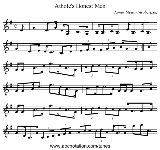 Athole's Honest Men - staff notation