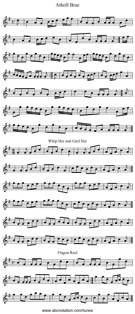 Atholl Brae - staff notation