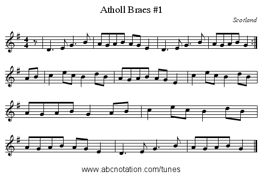 Atholl Braes #1 - staff notation