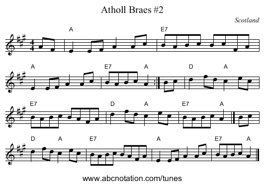 Atholl Braes #2 - staff notation