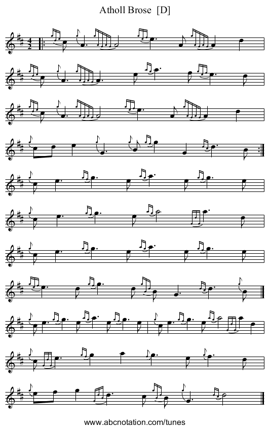 Atholl Brose  [D] - staff notation