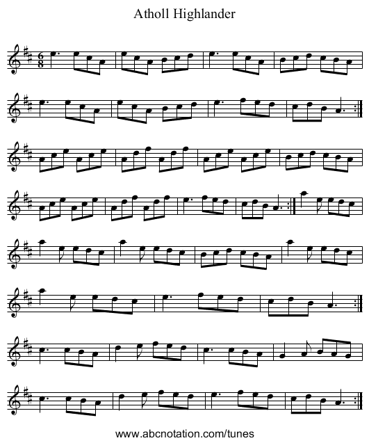 Atholl Highlander - staff notation