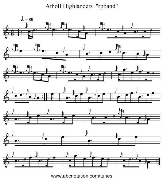 Atholl Highlanders rpband - staff notation