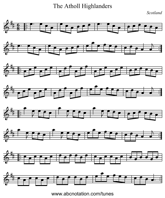 Atholl Highlanders, The - staff notation