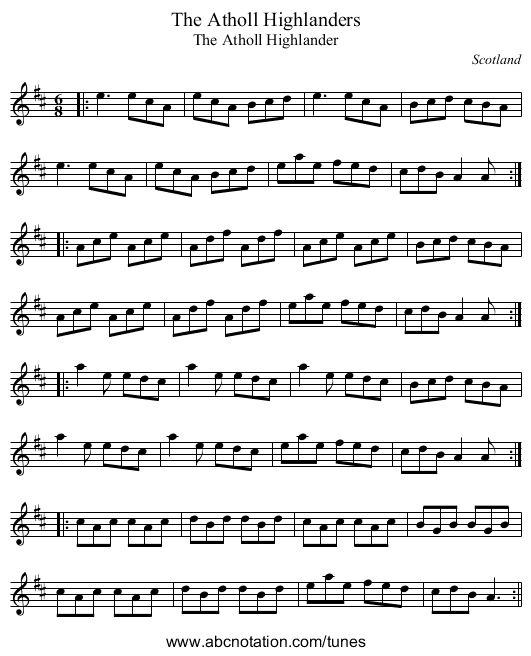 Atholl Highlanders, The - staff notation