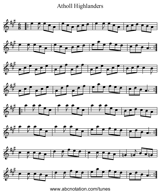 Atholl Highlanders - staff notation