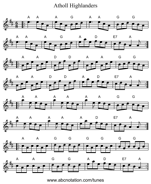 Atholl Highlanders - staff notation