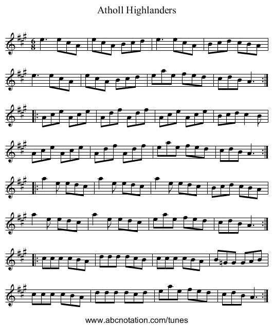 Atholl Highlanders - staff notation