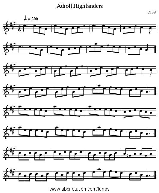 Atholl Highlanders - staff notation