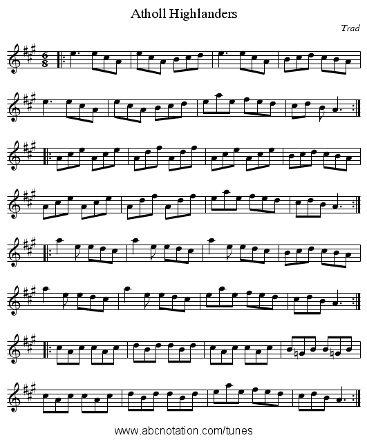 Atholl Highlanders - staff notation