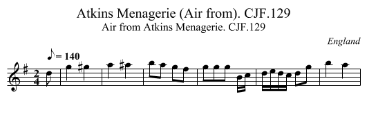 Atkins Menagerie (Air from). CJF.129 - staff notation