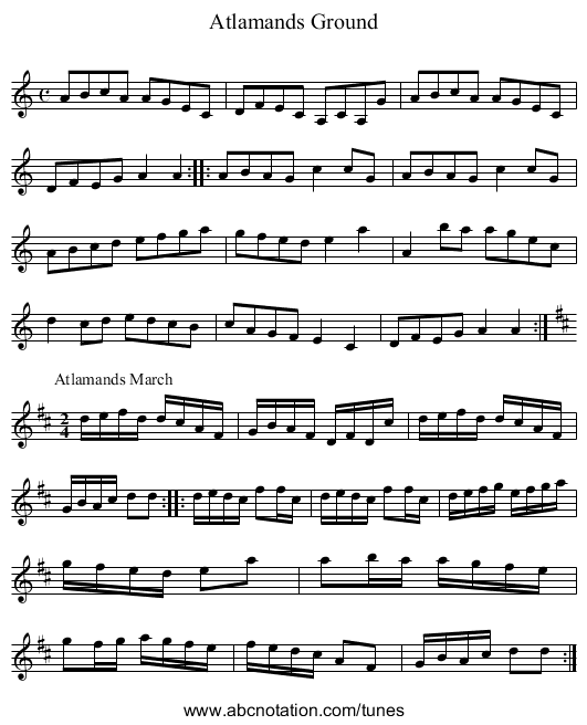 Atlamands Ground - staff notation