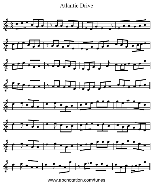 Atlantic Drive - staff notation