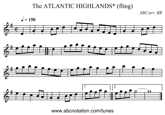 ATLANTIC HIGHLANDS* (fling), The - staff notation