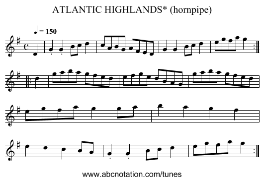 ATLANTIC HIGHLANDS* (hornpipe) - staff notation
