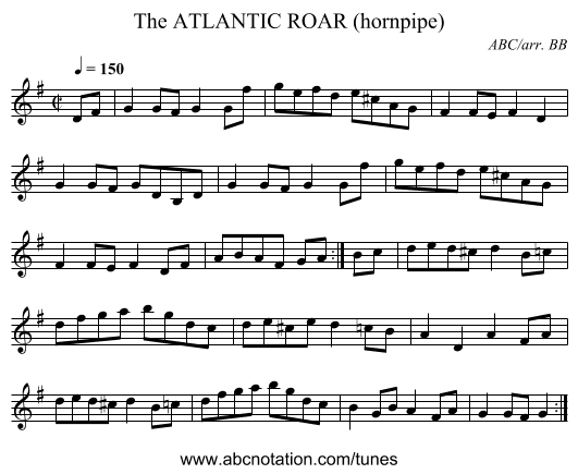 ATLANTIC ROAR (hornpipe), The - staff notation