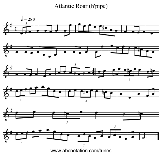 Atlantic Roar (h'pipe) - staff notation