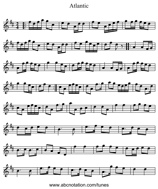 Atlantic - staff notation