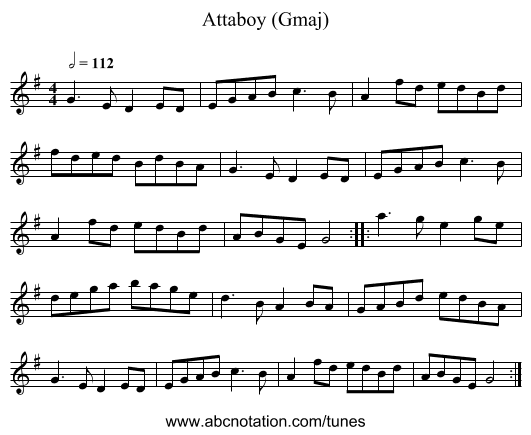 Attaboy (Gmaj) - staff notation