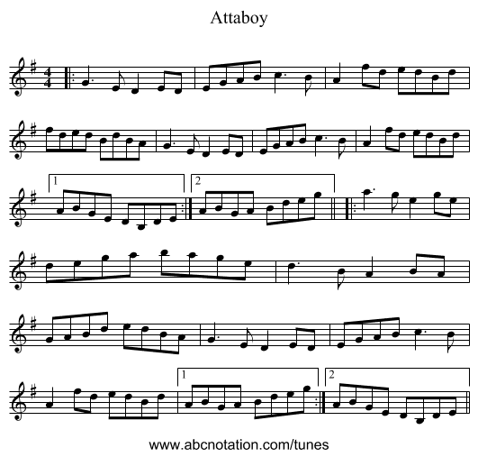 Attaboy - staff notation