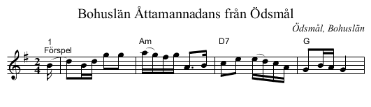 Åttamannadans från Ödsmål, Bohuslän - staff notation