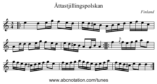 &Aring;ttastjillingspolskan - staff notation