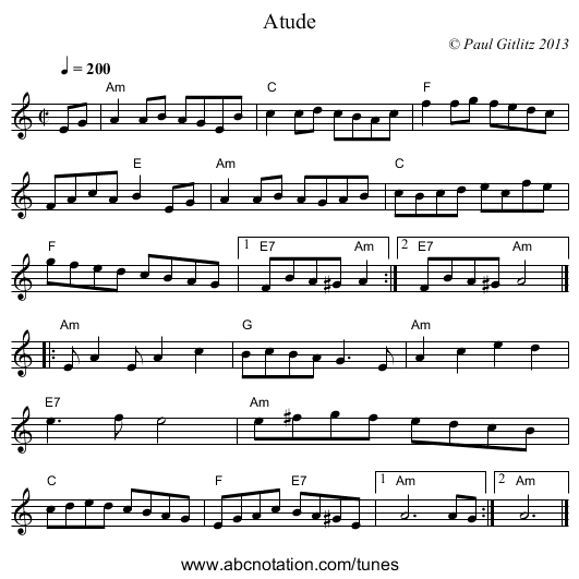 Atude - staff notation