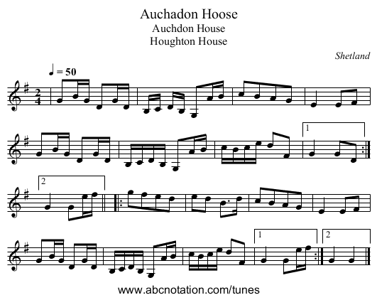 Auchadon Hoose - staff notation