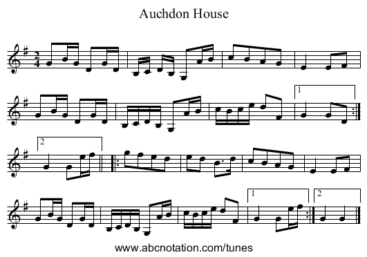 Auchdon House - staff notation