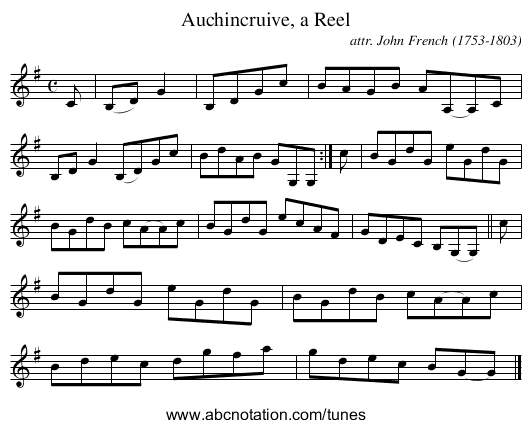 Auchincruive, a Reel - staff notation