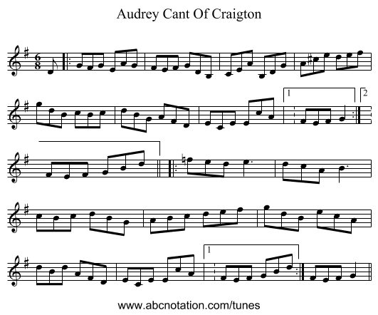 Audrey Cant Of Craigton - staff notation