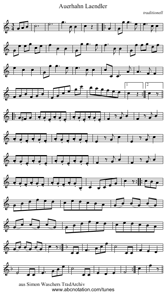 Auerhahn Laendler - staff notation