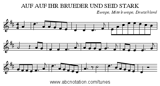 AUF AUF IHR BRUEDER UND SEID STARK - staff notation