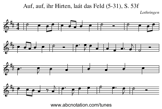Auf, auf, ihr Hirten, laát das Feld (5-31), S. 53f - staff notation
