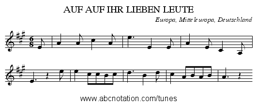 AUF AUF IHR LIEBEN LEUTE - staff notation