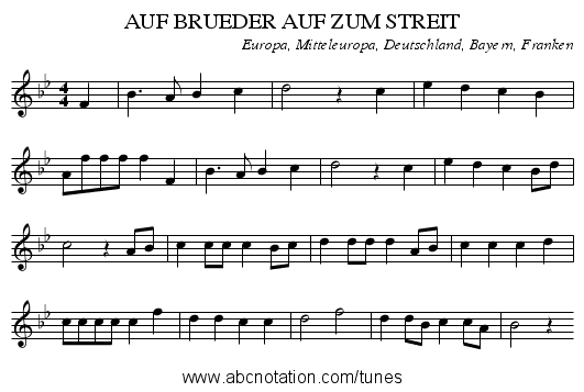 AUF BRUEDER AUF ZUM STREIT - staff notation