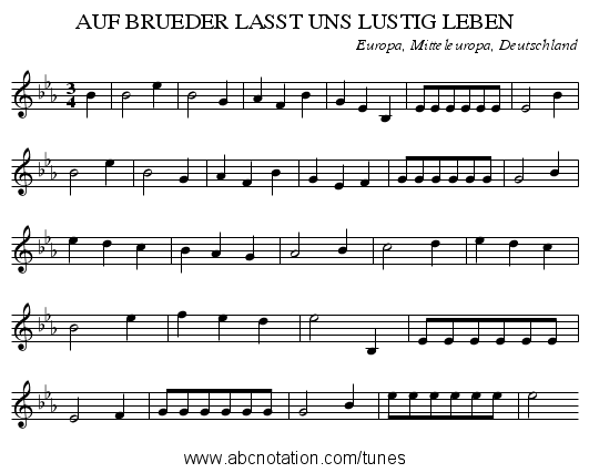 AUF BRUEDER LASST UNS LUSTIG LEBEN - staff notation