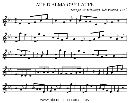 AUF D ALMA GEH I AUFE - staff notation
