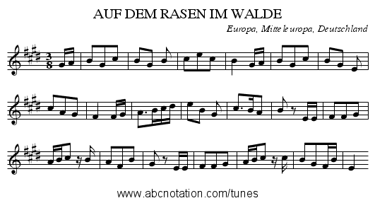 AUF DEM RASEN IM WALDE - staff notation