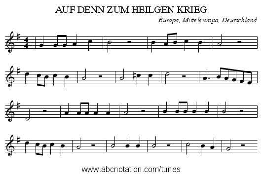 AUF DENN ZUM HEILGEN KRIEG - staff notation