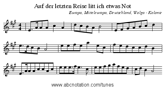 Auf der letzten Reise litt ich etwas Not - staff notation