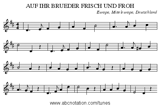 AUF IHR BRUEDER FRISCH UND FROH - staff notation